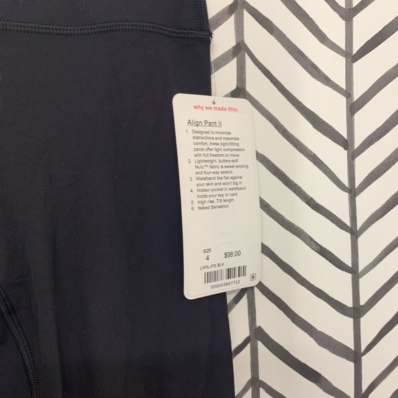 🔸 Lululemon align pant II black size 4 NWT - Picture 3 of 7